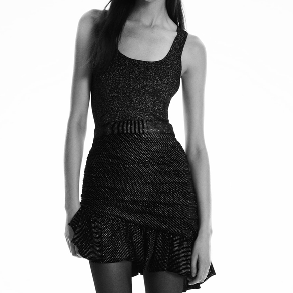 NWT ZARA | High-Waisted Sparkly Ruched Mini Skirt - Picture 3 of 8